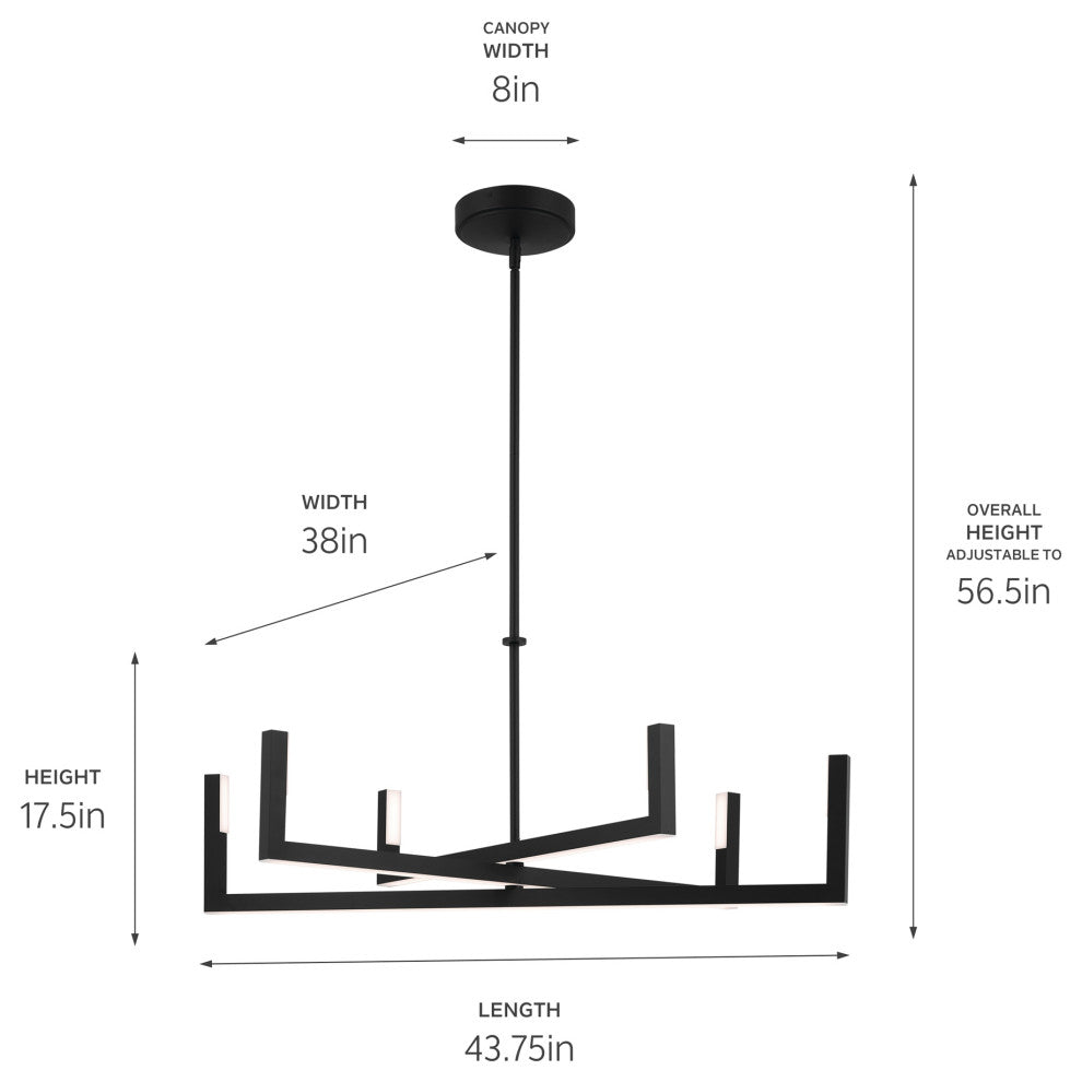 Priam 43.75" 6 Light LED Chandelier, Matte Black