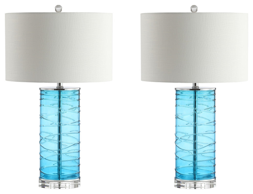 Cole 27.5" Fused Glass Cylinder LED Table Lamp, Set of 2, Turquoise