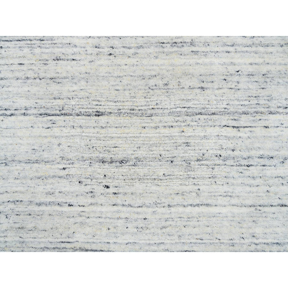 Ivory Plain Modern Striped Design Organic Wool Hand Loomed Runner Rug, 2'6"x12'