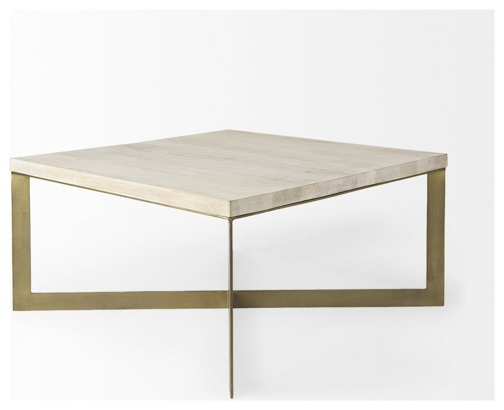 Light Brown Wood and Metal Coffee Table