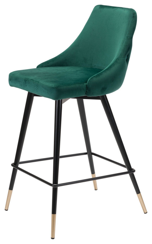 Counter Stool Chair, Steel Metal, Fabric, Green, Black, Gold, Cafe Bistro