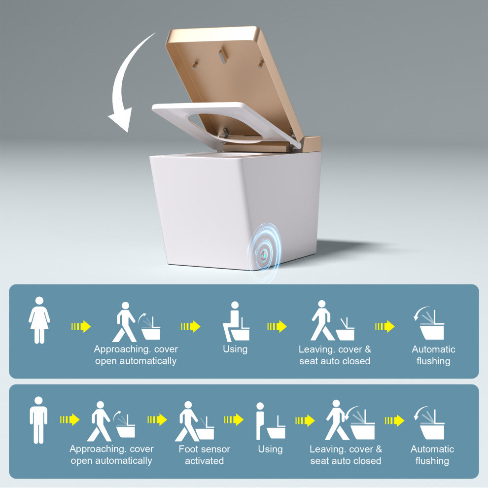 Smart Bidet Toilet with Siphon Jet Flush, Remote Control/ Side Control Knob, Golden