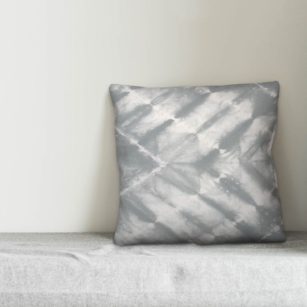 Grey Watercolor Shibori Print 16x16 Throw Pillow