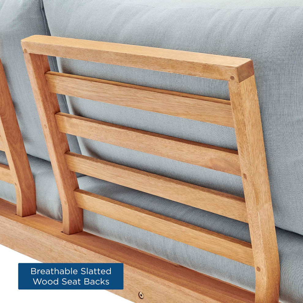 Lounge Loveseat Sofa, Wood, Brown Natural Blue, Modern, Outdoor Patio Bistro