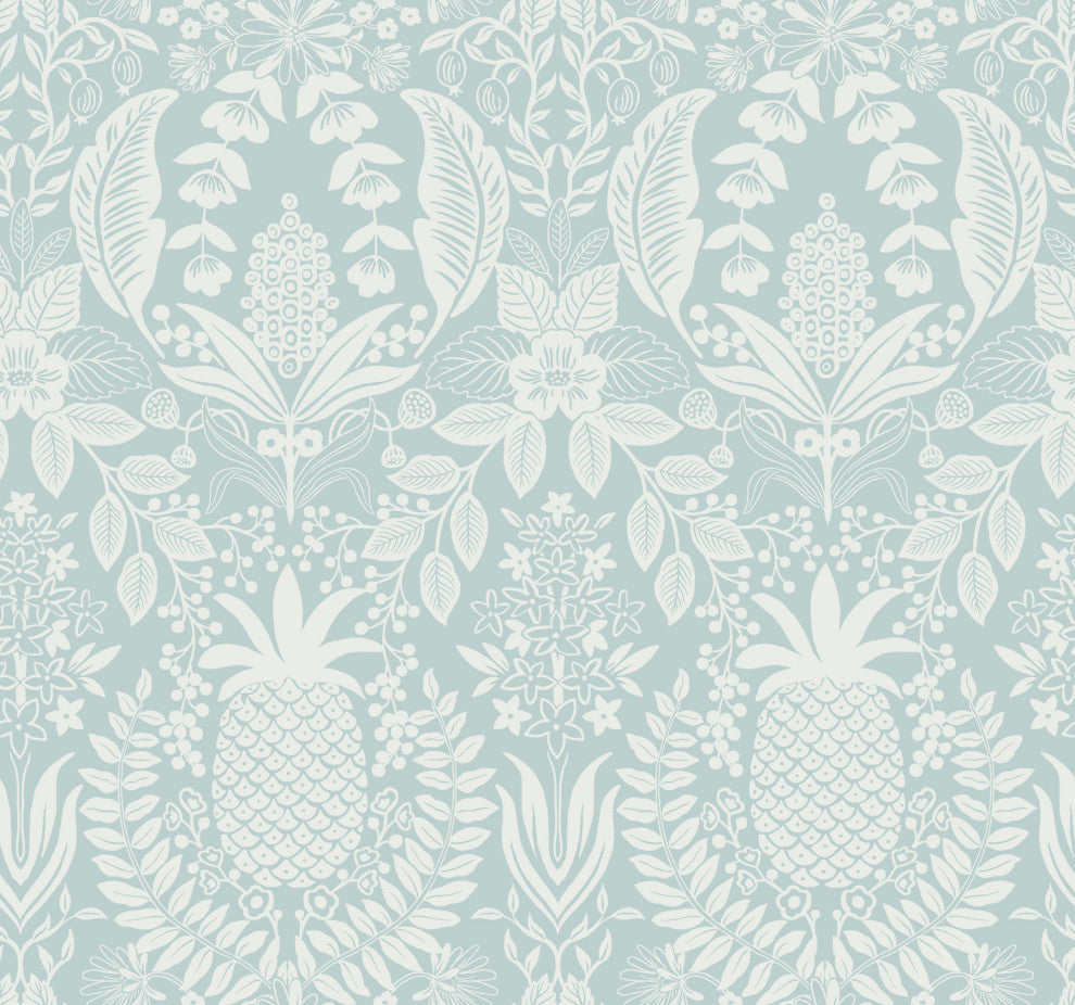 Pineapple Damask Light Blue Wallpaper