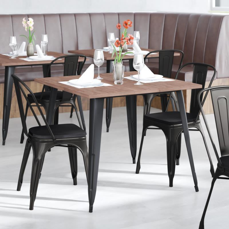 Perry Commercial Grade Metal Indoor-Outdoor Stackable Chair w/All-Weather Seat,