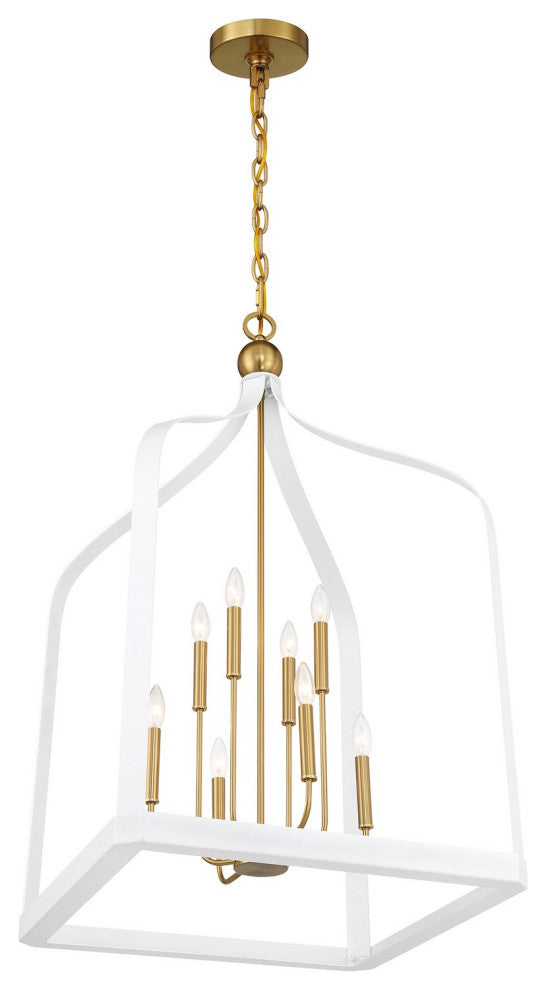 Sheffield 8-Light Pendant, White, Warm Brass Accents