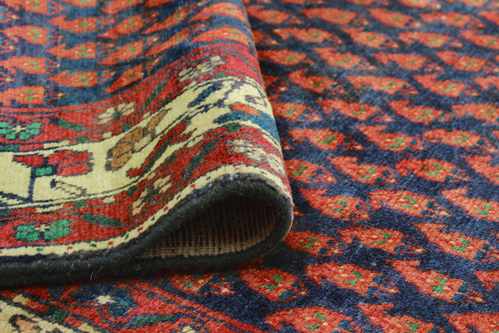 Fine Vintage Distressed Stephani Navy/Burgundy Runner, 3'8 x 8'9