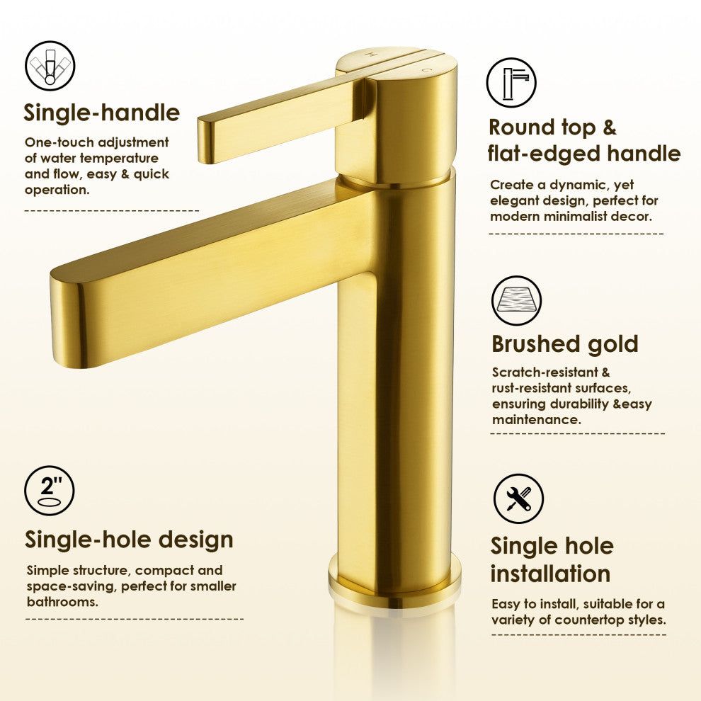Stila Single Hole Single-Handle Bathroom Faucet, Brushed Gold