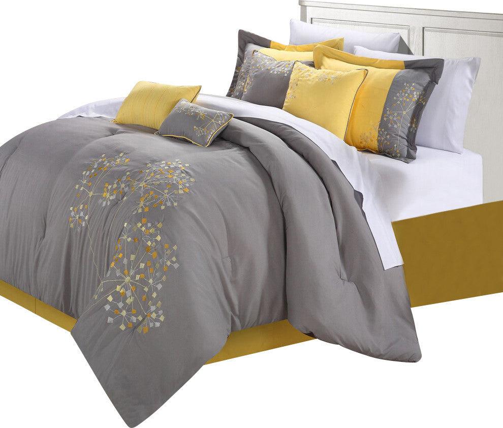 Pink Floral Yellow Comforter Bed In A Bag Set, 12-Piece, King