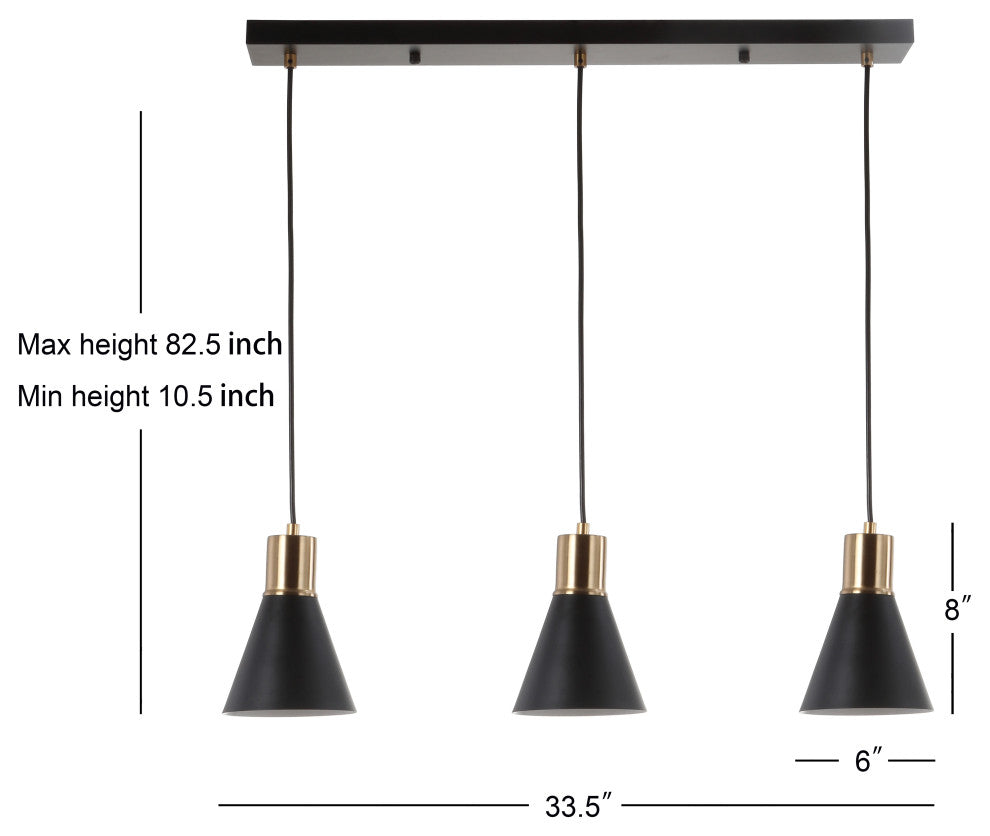 Apollo Metal LED Pendant, Black, Brass Gold, Black/Brass Gold, Width: 33.50"