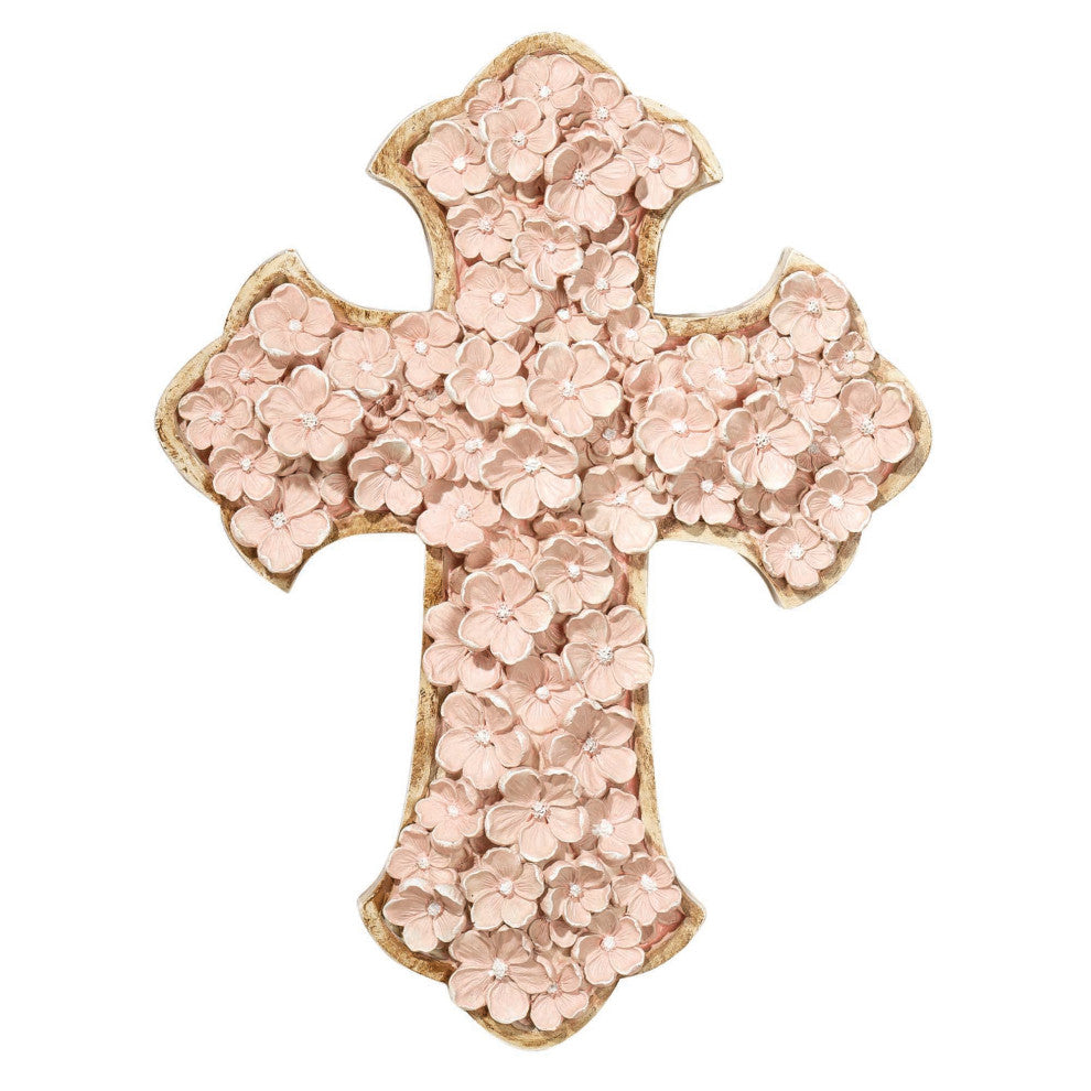 Cross  Pink Floral Resin 12"