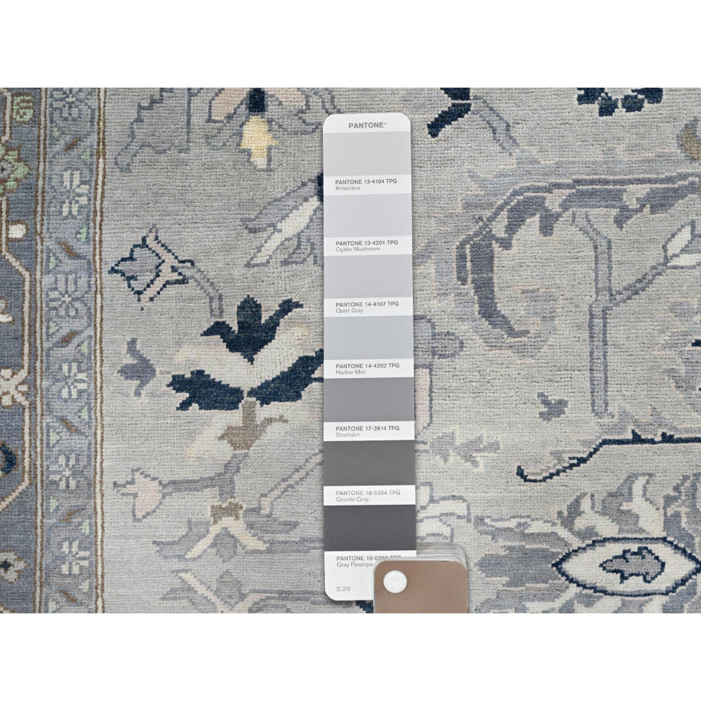 Gray Afghan Peshawar With Serapi Heriz Design Wool Hand Knotted Rug 9'x12'2"