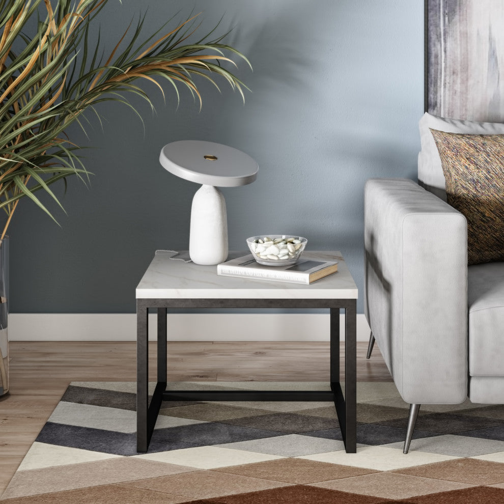 Modrest Baca White Marble, Black Metal End Table