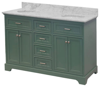 Aria 60" Bathroom Vanity, Sage Green, Carrara Marble, Double Vanity