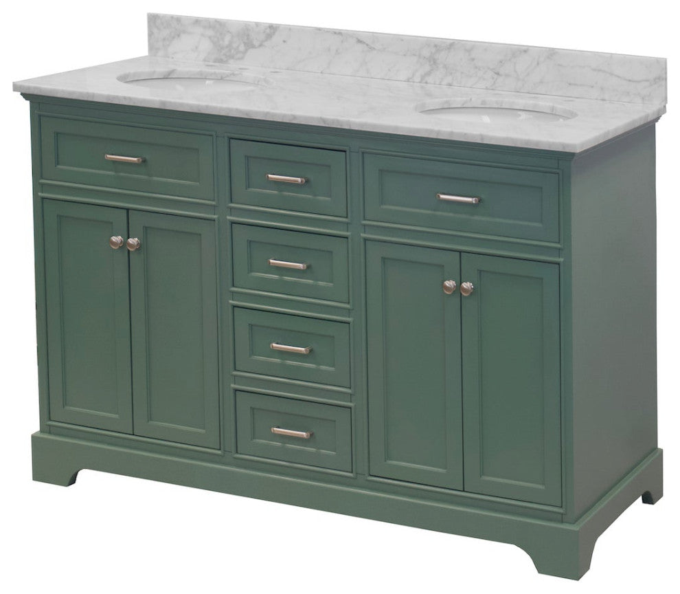 Aria 60" Bathroom Vanity, Sage Green, Carrara Marble, Double Vanity