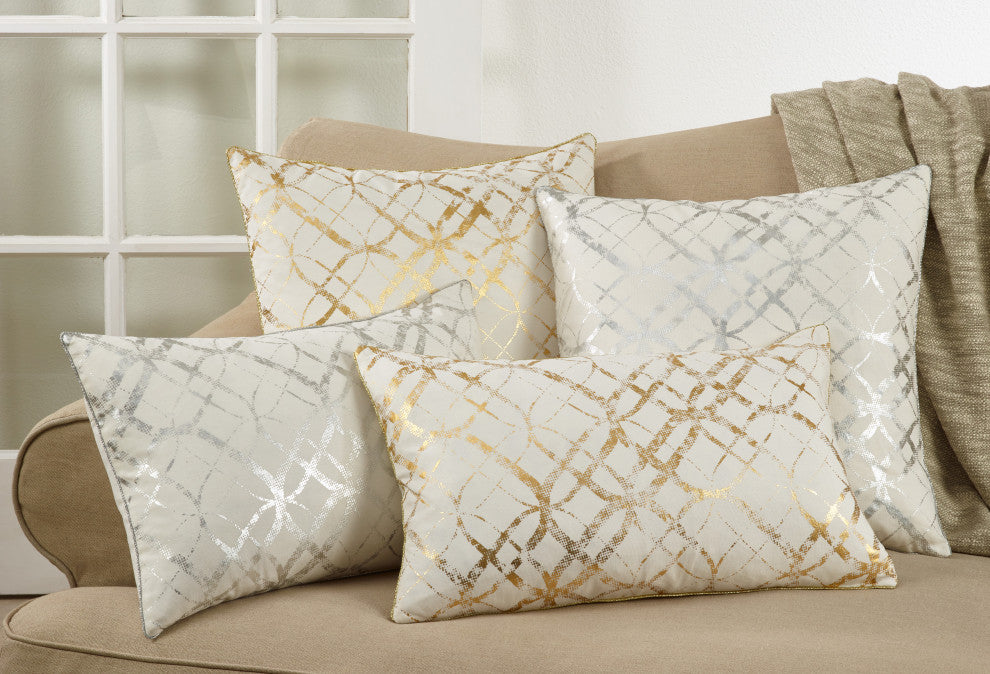 Metallic Foil Print Down Filled Throw Pillow, 14"x23", Gold