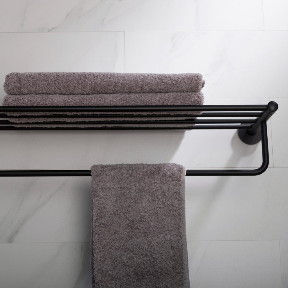 Elie Bathroom Shelf with Towel Bar, Matte Black