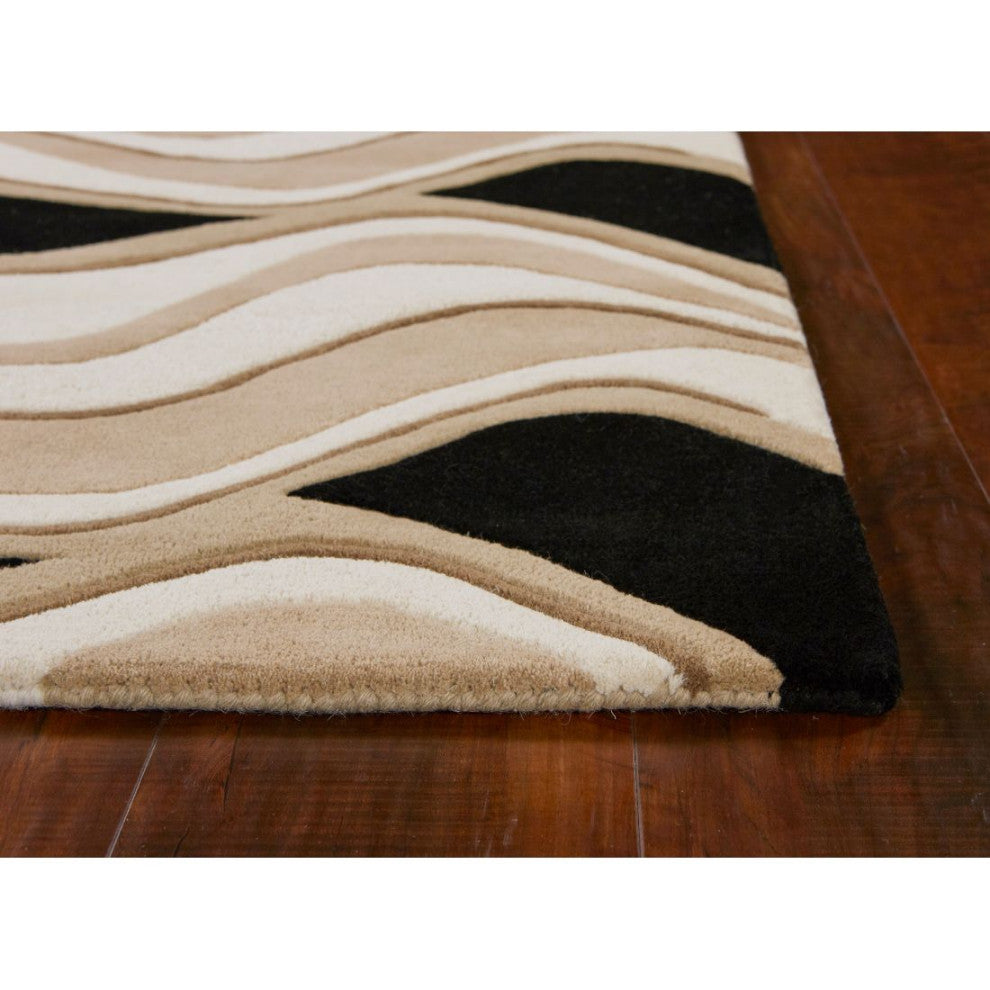 KAS Eternity 1071 Black/Beige Waves Area Rug, 8'x10'