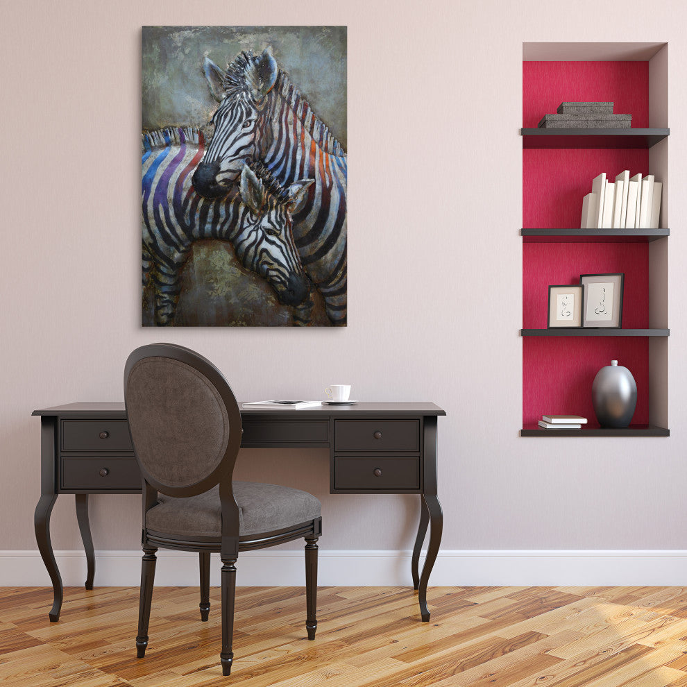 Zebra Wall Art Primo Mixed Media Hand Painted Iron Wall Sculpture  32x48