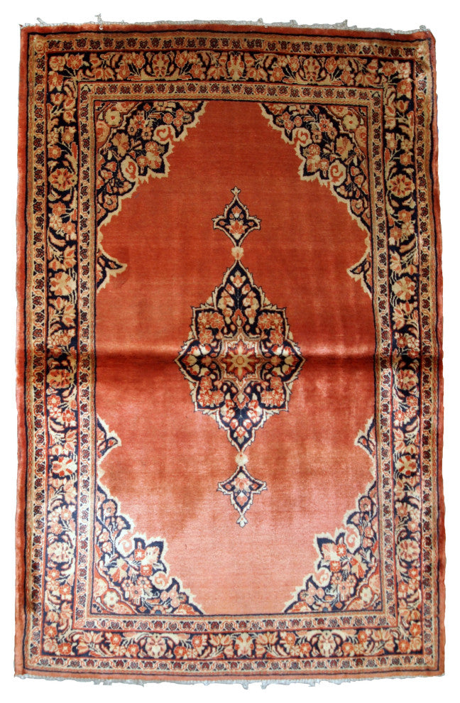 Handmade antique Persian Sarouk rug 3.5' x 5.3' (106cm x 161cm) 1920s