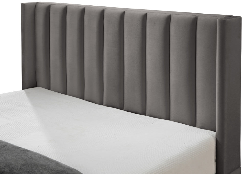 Nadia Velvet Upholstered Bed, Gray, King