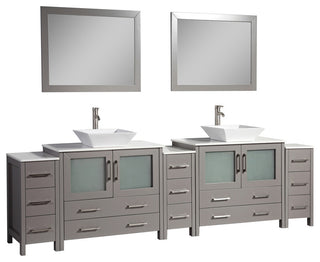 Vanity Art Vanity Set With Vessel Sink, Gray, 108", Standard Mirror