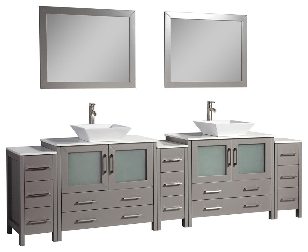 Vanity Art Vanity Set With Vessel Sink, Gray, 108", Standard Mirror