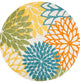 8' X 8' Turquoise Round Floral Non Skid Indoor Outdoor Area Rug