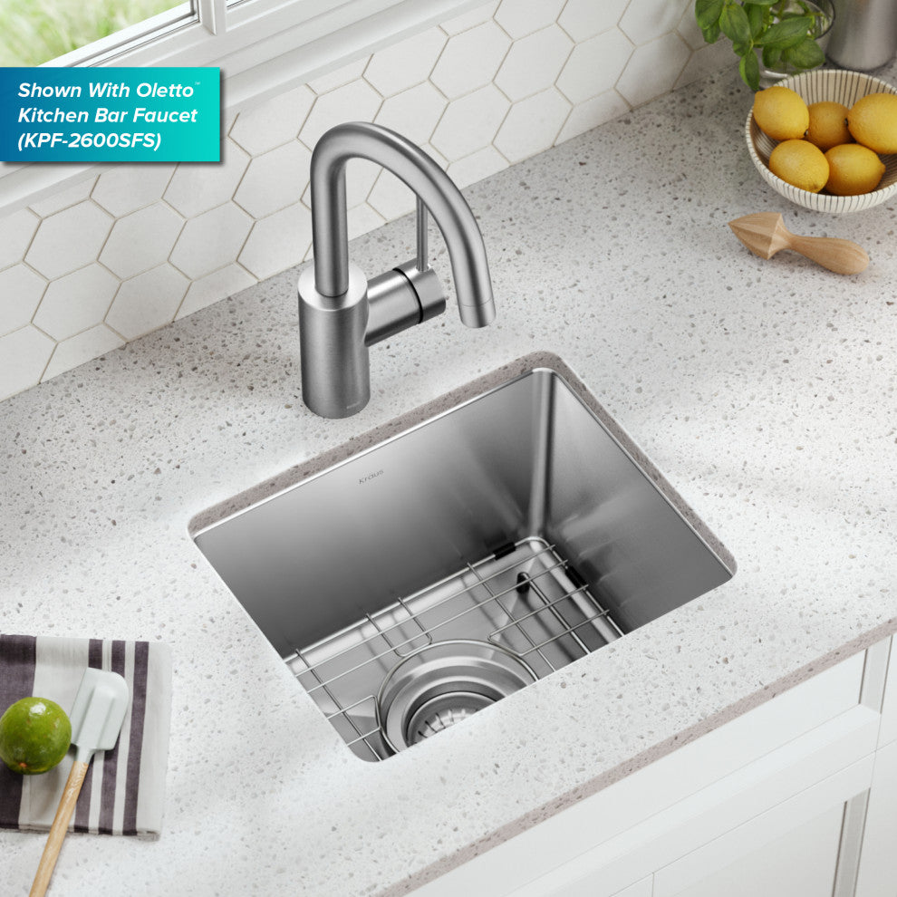 KRAUS Fairlane 15" Undermount 1-Bowl 18 Gauge Stainless Steel Kitchen Sink