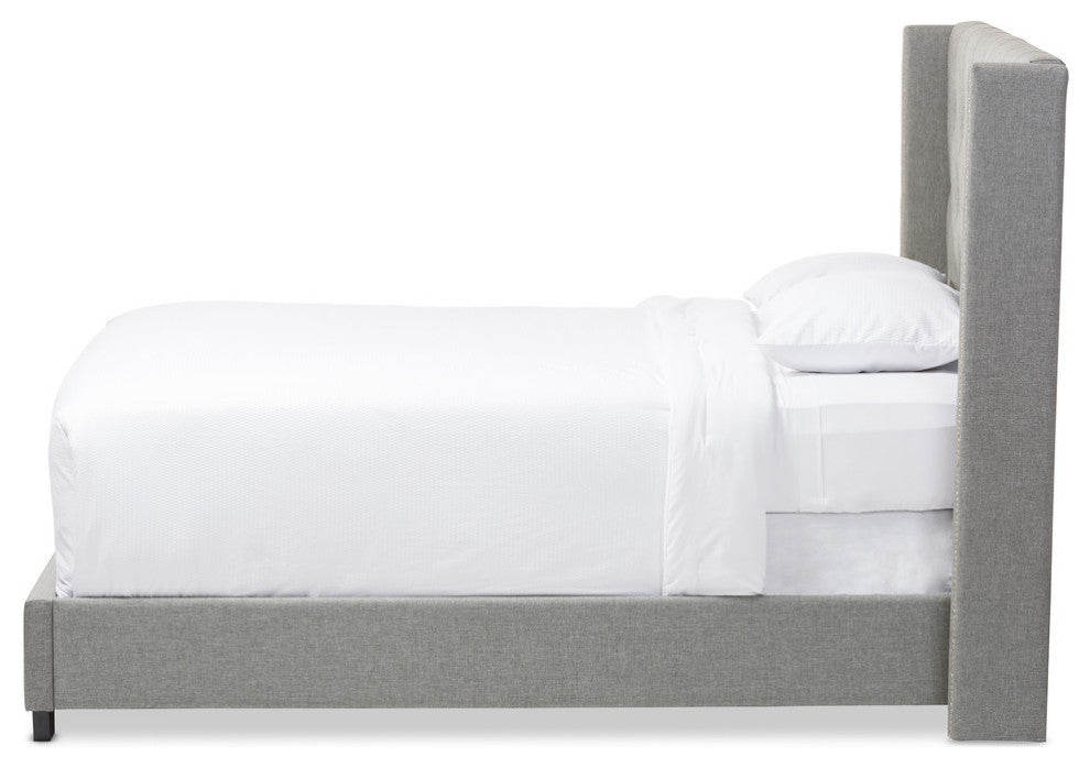 Katherine Contemporary Nailhead Trim Wingback Bed, Gray, King