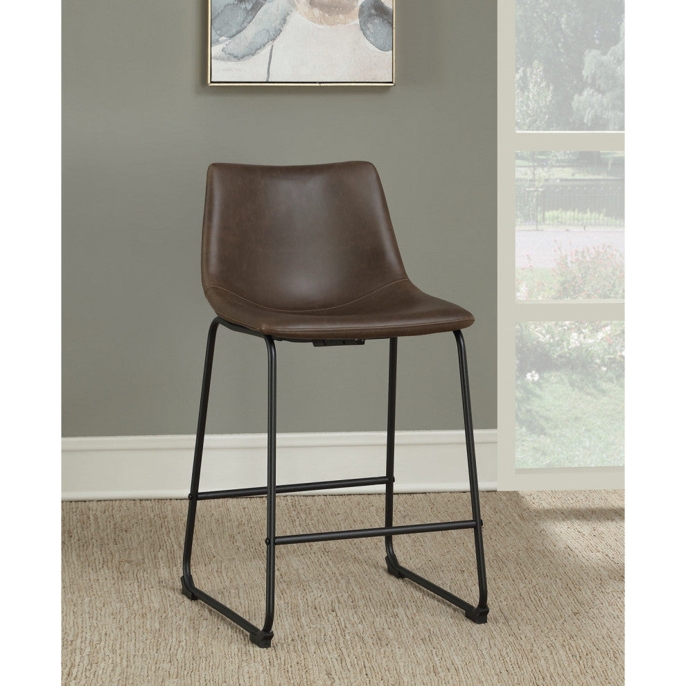 Set of 2 Faux Leather Counter Height Stools, Brown and Black