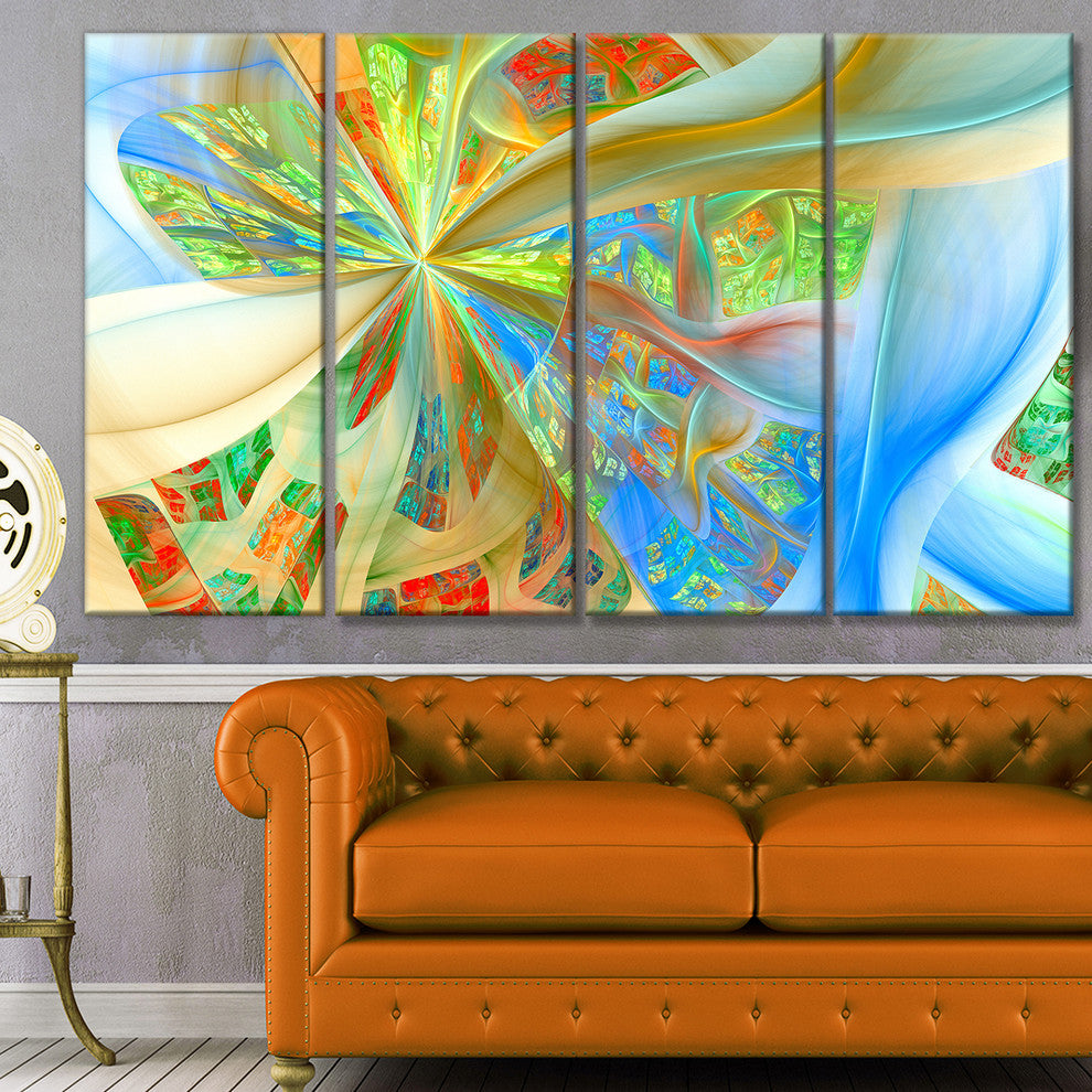 Yellow Fractal Exotic Plant Stems, Abstract Canvas Art Print, 48"x28", 4 Panels