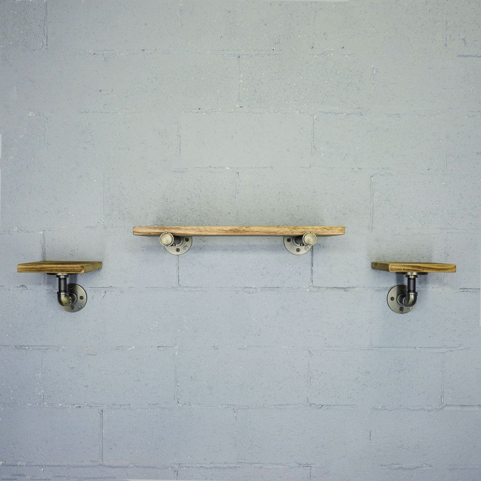 Cape Coral Farmhouse Industrial Set 24" and 8" Wide 3-Piece Shelf, Brushed Brass