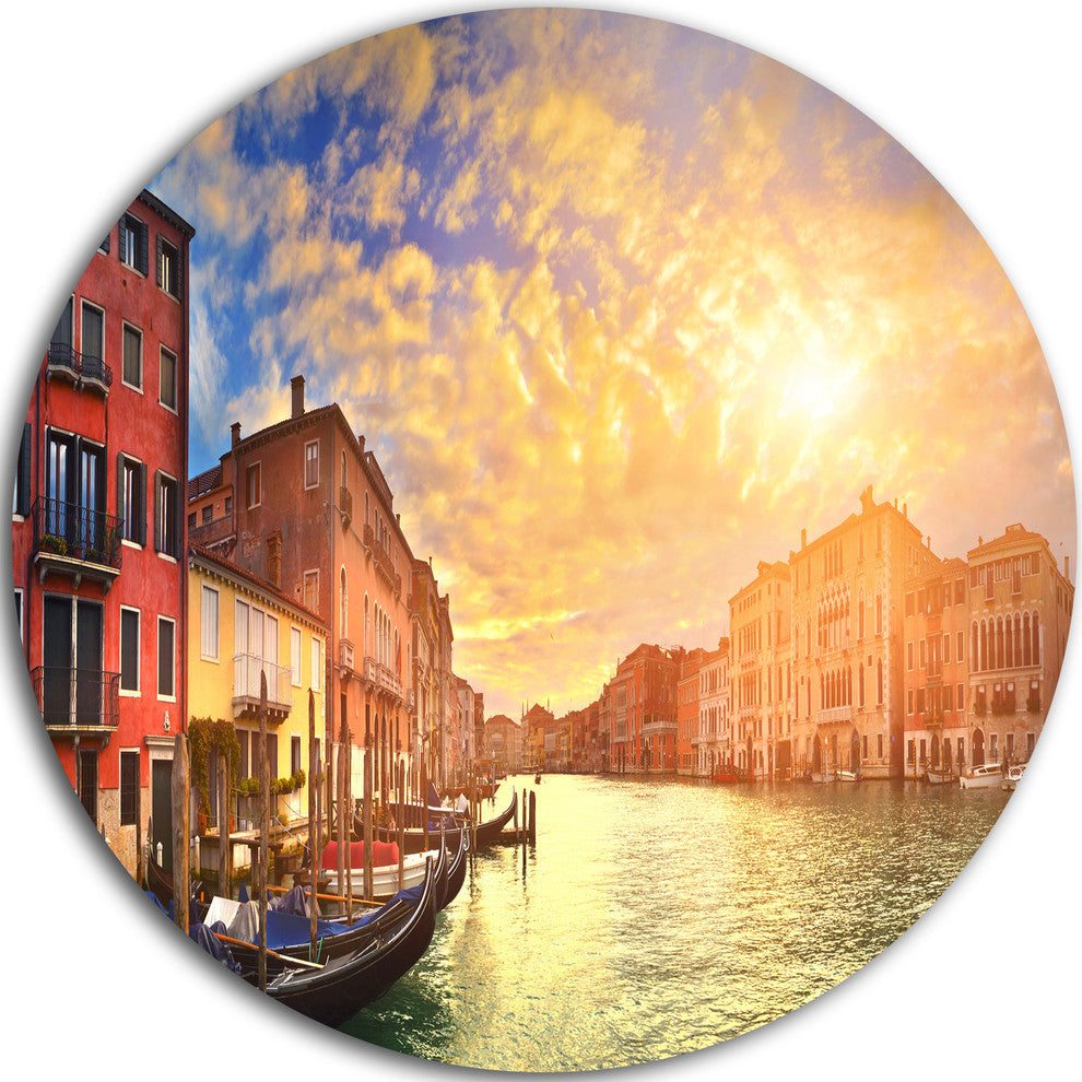 Majestic Sunset Over Venice, Cityscape Disc Metal Artwork, 23"
