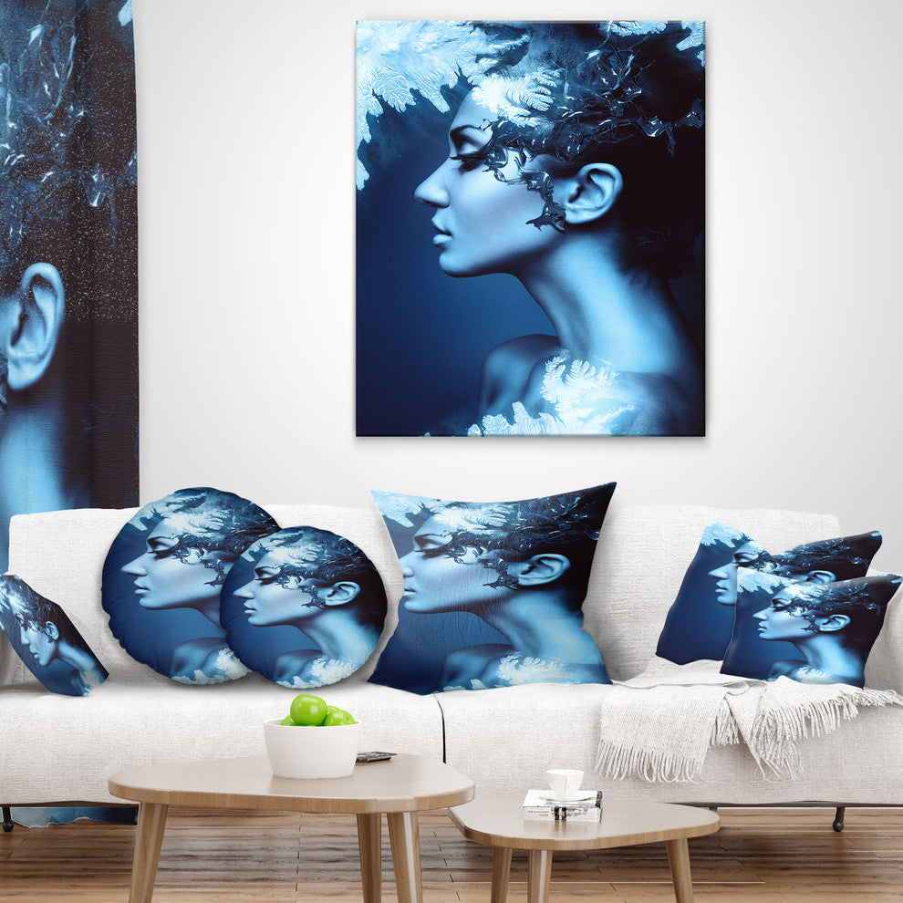 Winter Woman with Splash Portrait Throw Pillow, 18"x18"