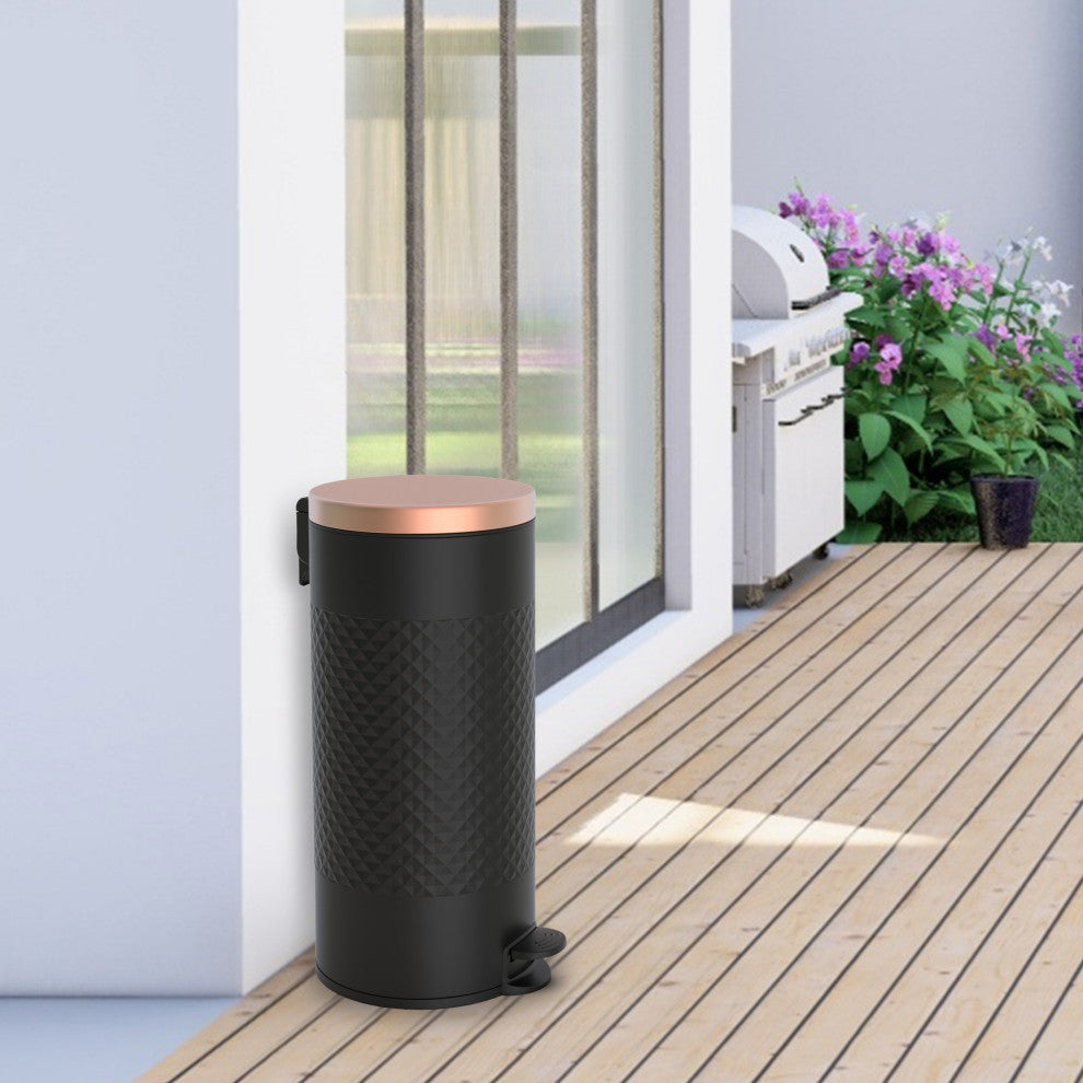 30 liter Black Metal Round Shape Step-on Trash Can Diamond Body