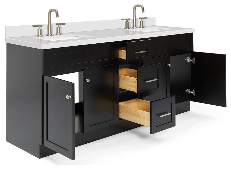 ARIEL Hamlet 73" Double Bath Vanity in Black With White Quartz Top