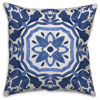 Blue Watercolor Damask Tile 16x16 Throw Pillow