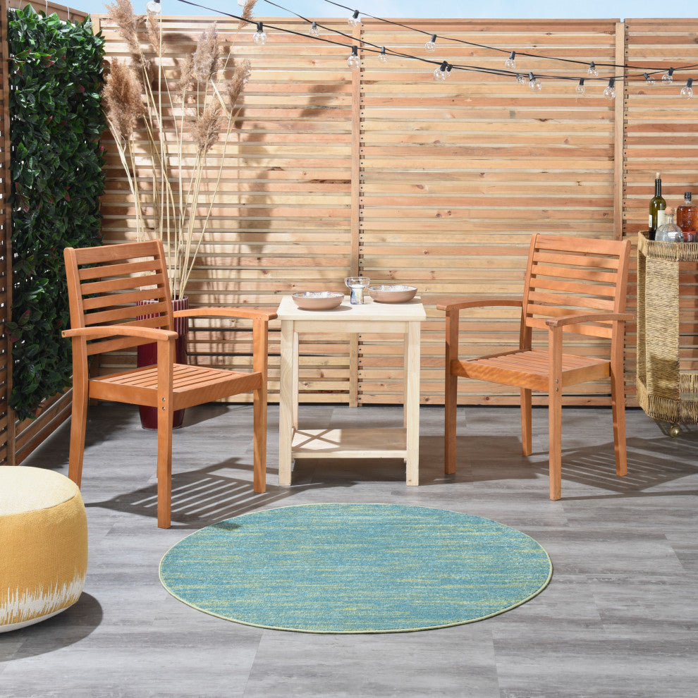 Nourison Essentials 4' x Round Blue Green Outdoor Area Rug