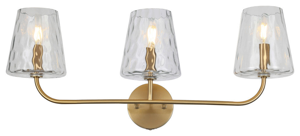 Eleanor Contemporary 3 Light Aged Brass Clear Metal Vanity