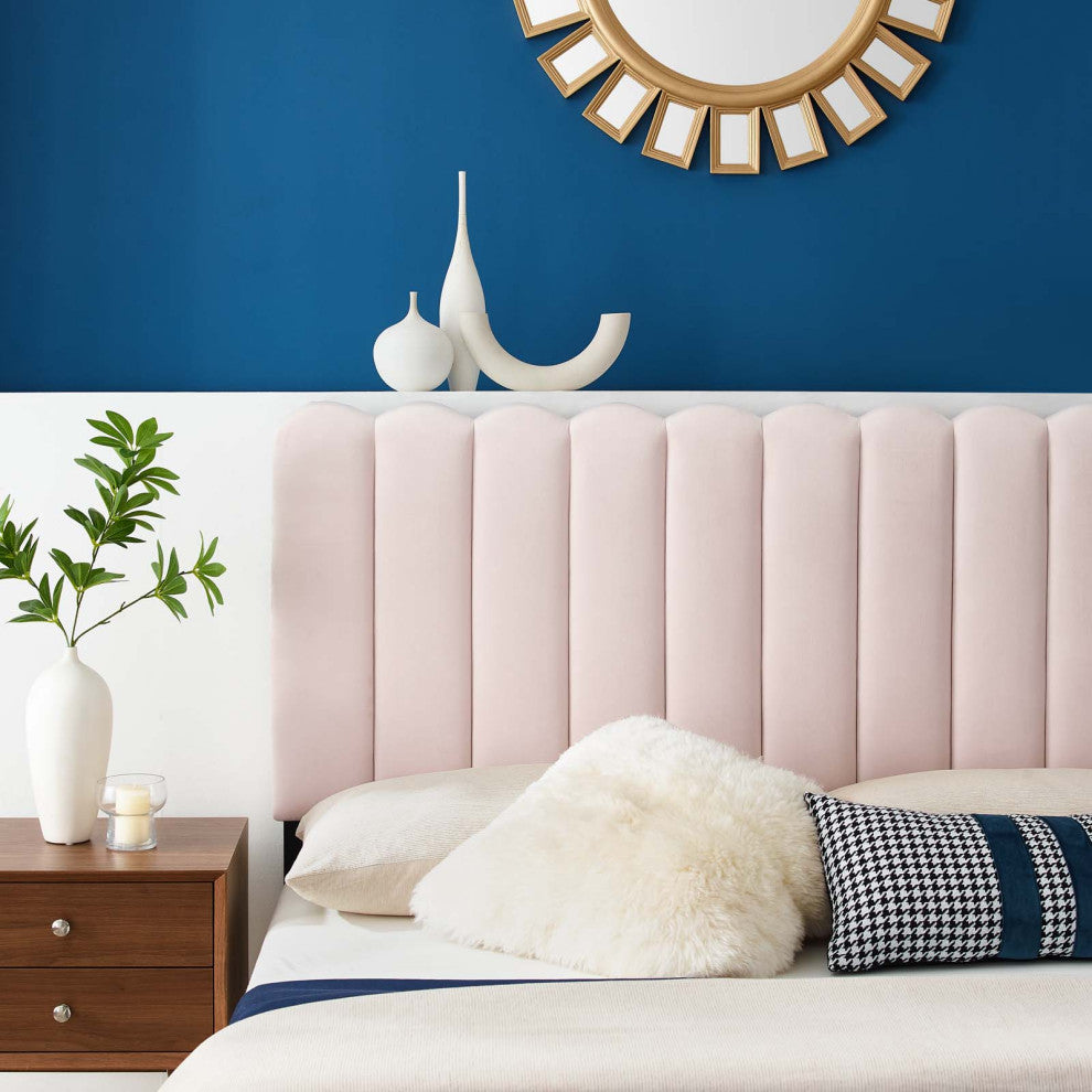 Headboard, King Size, Velvet, Pink, Modern Contemporary, Bedroom Master Suite