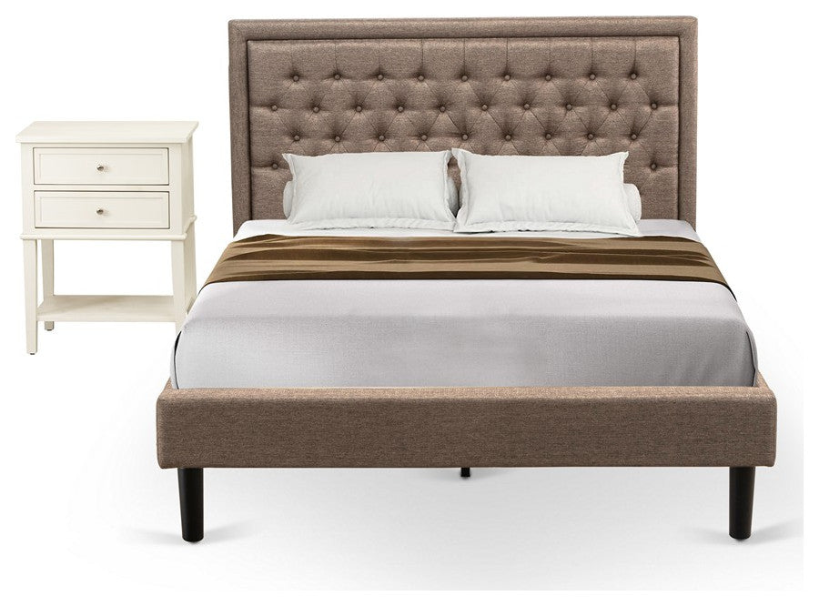 2Pc Queen Size Set, 1 Queen Size Bed Dark Khaki, 1 Night Stand