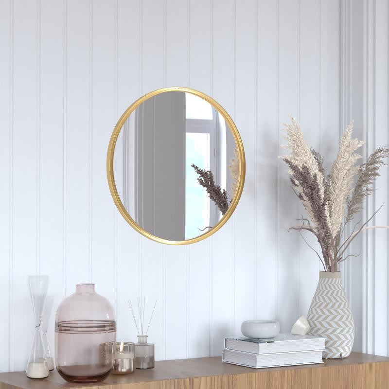 Julianne Round Metal Framed Wall Mirror, Gold, 20"