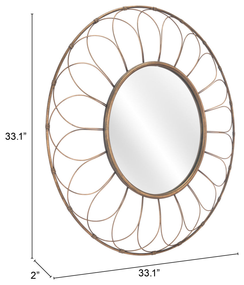 Frame Wall Mirror, Round, Glass, Steel Metal, Gold, Bedroom Living