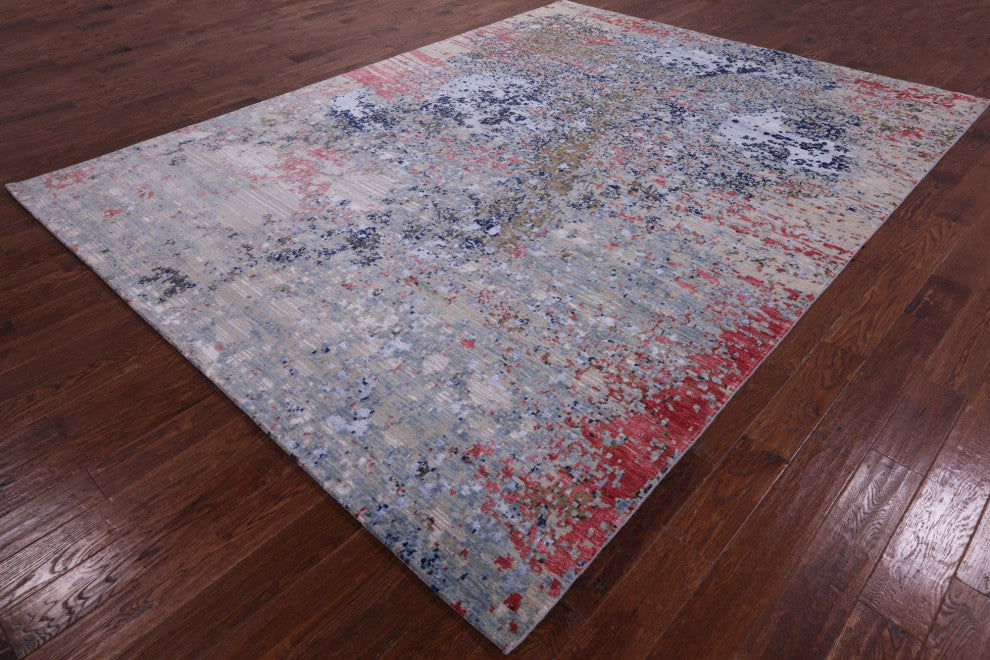 9' 0" X 12' 1" Wool and Silk Hand Knotted Abstract Rug Q12093
