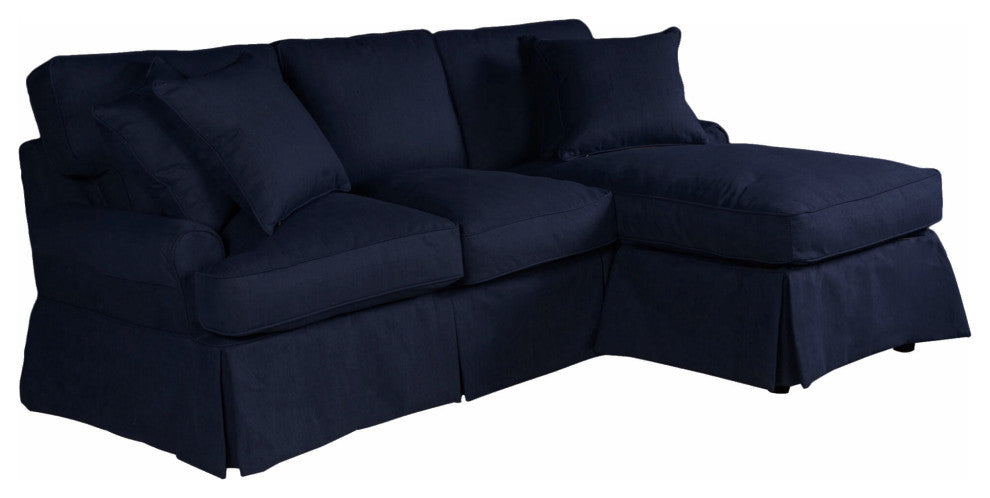 Sleeper Sofa Reversible Chaise Fabric Queen Size Foam Gel Mattress Navy Blue