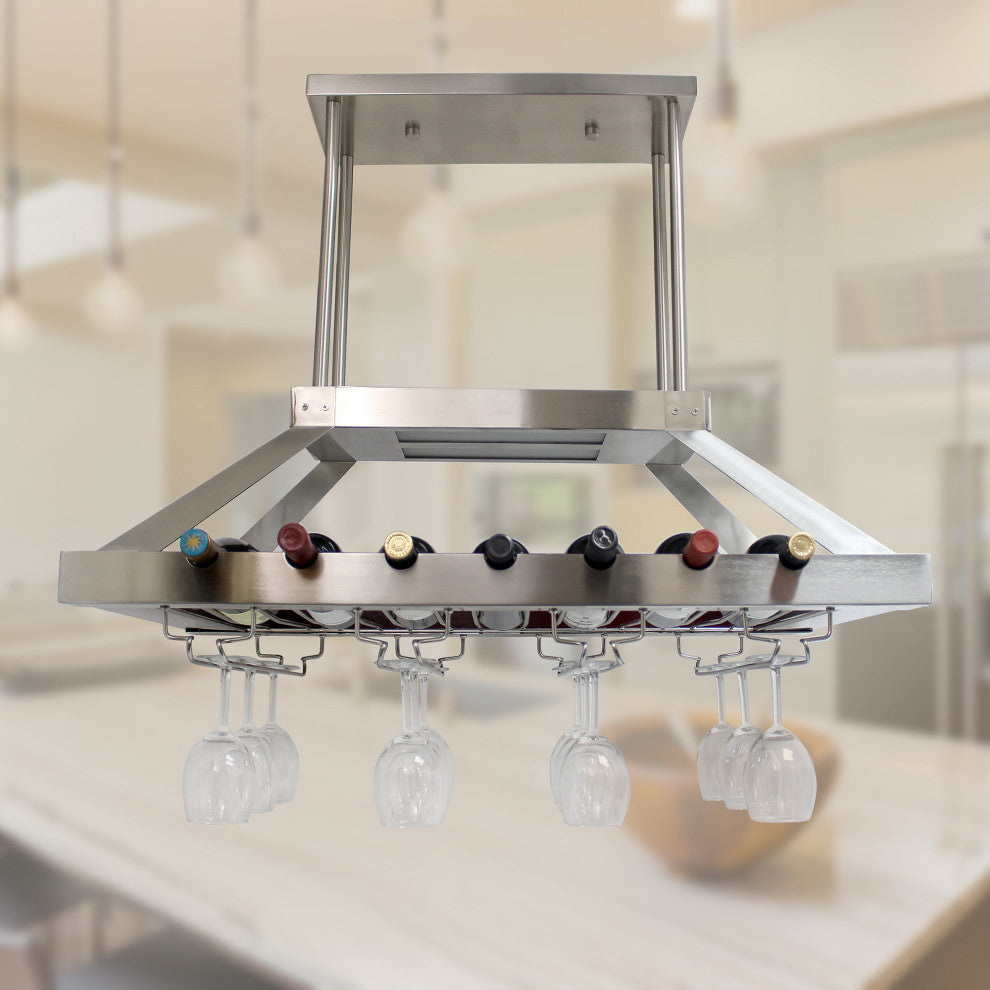 Elegant Designs 2 Light LED Overhead Wine Rack, Brushed Nickel