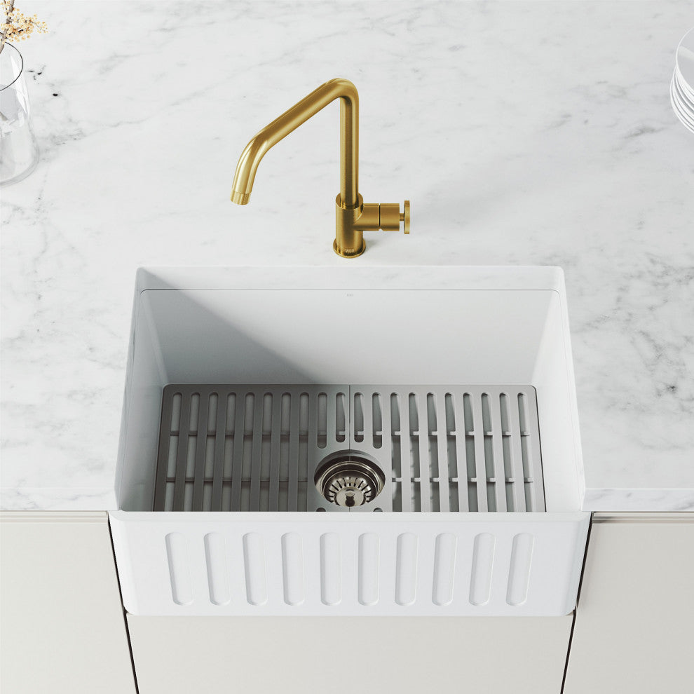 VIGO Cass Industrial 14" H Single Handle Kitchen Bar Faucet, Matte Brushed Gold