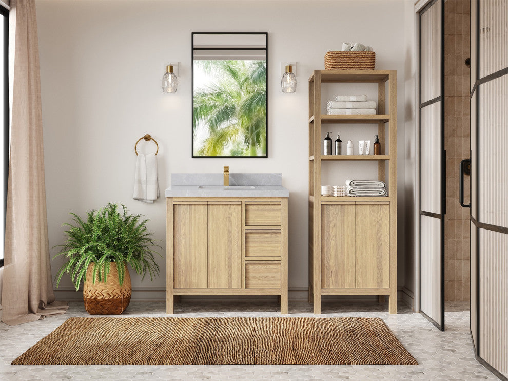 Elizabeth Oak 36" Center Sink Vanity, White 2" Pearl Gray